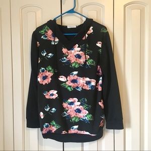 EMVANV medium hooded floral sweater. Black, pink